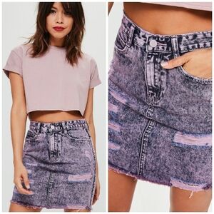 Missguided acid wash distressed purple denim skirt